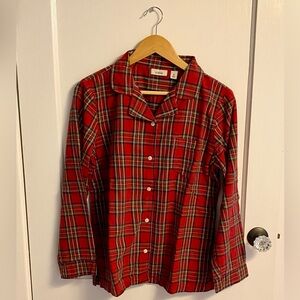 L.L. Bean Red Scotch Plaid Cotton Flannel Pajama Top Unisex Size Medium